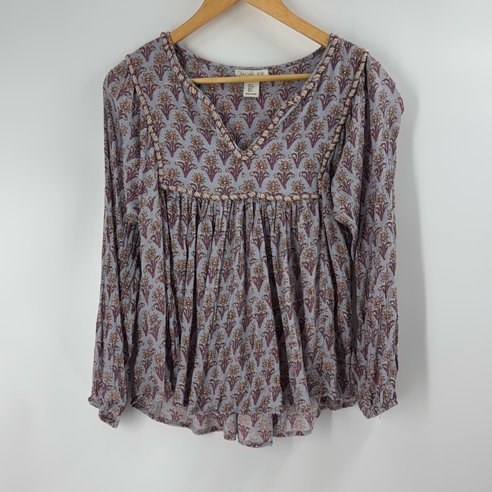 Rachel and Zoe peasant top BoHo embroidery trim puffed sleeve retro womens